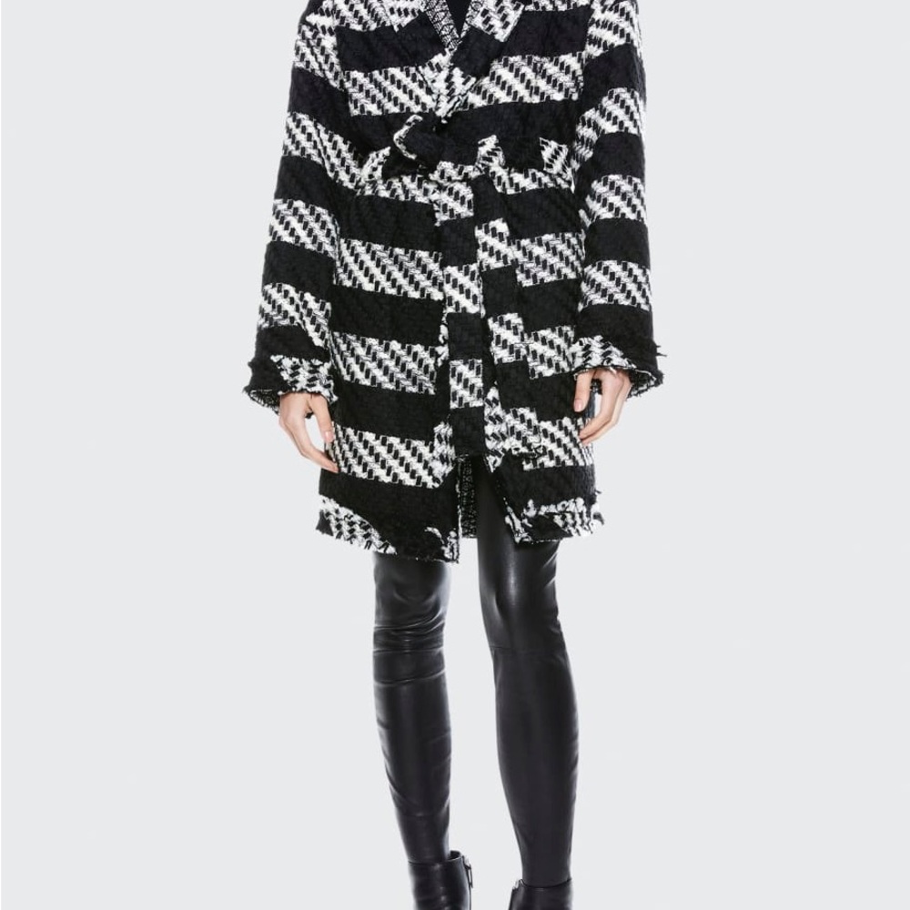 Alice + Olivia Black and White Striped Houndstooth Teddy Jacket